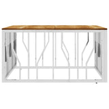 ZNTS Coffee Table Silver Stainless Steel and Solid Wood Acacia 350063