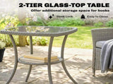 3 Piece Rattan Bistro Set, PE Wicker Garden Furniture Conversation Set with 2 Tier Glass-Top Table, T3398P555146