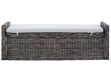 Storage Bench with Cushion Black Wash 110 x 40 x 50 cm Rattan 42011576