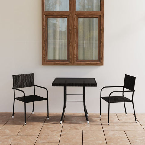 3 Piece Garden Dining Set Poly Rattan Black 3059440
