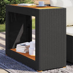 ZNTS Garden Side Table with Wooden Top Black 100x40x75 cm Poly Rattan 366306