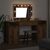 Dressing Table with Mirror Lights 3 pcs Brown Engineered Wood 3334252
