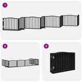 Dog Gate with Door Foldable 8 Panels Black 640 cm Poplar Wood 3155626