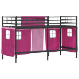 Kids'Loft Bed Frame with Curtains Black and Pink 75 x 190 cm 42020801