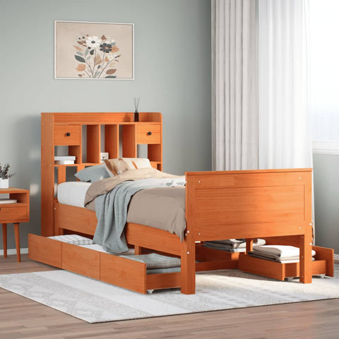 ZNTS Bookcase Bed without Mattress Wax Brown 75x190 cm Small Single Solid Wood Pine 3308947