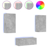 4 Piece TV Wall Units with LED Concrete Grey Engineered Wood 3216821