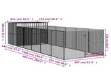Dog House with Run Light Grey 214x661x181 cm Galvanised Steel 3189127