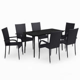 Garden Dining Set Black PE rattan, powder-coated steel, glass 3099398