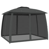 Gazebo with Double Roof and Mesh Walls Anthracite 2.93x2.93 m Steel 368449