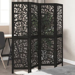 Room Divider 4 Panels Black Solid Wood Paulownia 358753