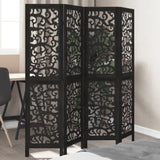 Room Divider 4 Panels Black Solid Wood Paulownia 358753