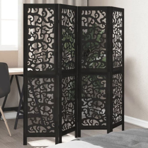 Room Divider 4 Panels Black Solid Wood Paulownia 358753