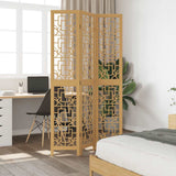 Room Divider 3 Panels Brown Solid Wood Paulownia 358863