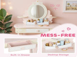 Kids Dressing Table, Girls Vanity Set with Mirror and Stool, 7 Play Accessories, Drawer, Desktop T3398P422358