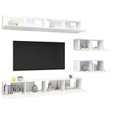 6 Piece TV Cabinet Set White Engineered Wood 3078728