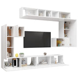 ZNTS 8 Piece TV Cabinet Set White Engineered Wood 3078725