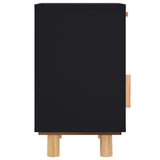 Bedside Cabinet Black Solid Wood Pine and Natural Rattan 345608