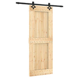Sliding Door Natural and Black 80 x 210 cm Solid Pine Wood 3445051