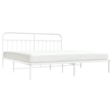 Bed Frame White Powder-Coated Steel Double Bed Frame 352634