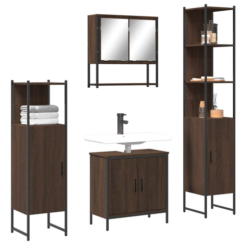 ZNTS 4 Piece Bathroom Furniture Set Brown Oak Engineered Wood 3214714