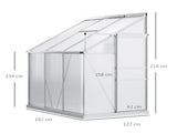 6 x 4ft Lean to Wall Polycarbonate Greenhouse Aluminium Walk-in Garden Greenhouse with Adjustable T3398P377633