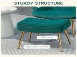 Modern Armchair with Footstool, Upholstered Accent with Ottoman, Steel Legs, Velvet Wingback T3398P377943