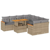9 Piece Garden Sofa Set with Cushions Beige Poly Rattan Acacia 3327468