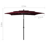 3-Tier Garden Parasol with Aluminium Pole Bordeaux Red 2.5x2.5 m 313840