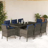 9 Piece Garden Dining Set with Cushions Grey Poly Rattan 3211893