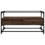 TV Cabinet with Glass Top Brown Oak 98x35x51 cm Engineered Wood 846068