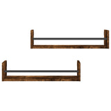 Wall Shelves with Bars 2 pcs Smoked Oak 60x16x14 cm 835436