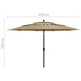 3-Tier Garden Parasol with Aluminium Pole Taupe 3.5 m 313879