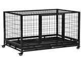 43" Heavy Duty Metal Dog Crate Pet Cage with Tray Wheeled Dog Kennel - Black T3398P376418