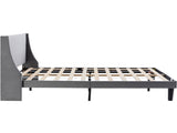 Double Bed Velvet Grey 4FT6 Upholstered Bed with Winged Headboard, Wood Slat Support WF284398AAG