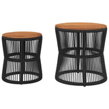 ZNTS Garden Side Tables 2 pcs with Wooden Top Black Poly Rattan 366291