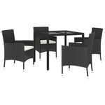 ZNTS 5 Piece Garden Dining Set with Cushions Black Poly Rattan 3187451