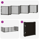 Dog Gate with Door Foldable 8 Panels Black 640 cm Poplar Wood 3155742