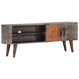 TV Cabinet Grey 130x30x46 cm Solid Rough Mango Wood 282743