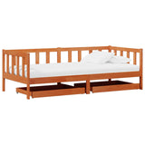 Day bed with Headboard 3 pcs Wax Brown Solid Pine Wood 3422748