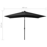 Garden Parasol with LEDs and Steel Pole Black 2x3 m 313792
