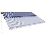 Manual Awning with Solar LED 5 x 3 m Blue and White Stripe 3051271