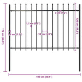 Garden Fence with Spear Top Steel 181x120 cm Black 144926