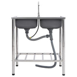 Camping Sink Double Basins with Tap Stainless Steel 151212