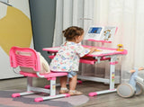 Kids Study Desk and Chair Set w/ Adjustable Height, Storage, Drawer, Pink T3398P347708