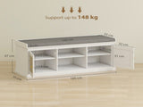 Boho Shoe Storage Bench with Padded Cushion and Rattan Doors - White T3398P423862