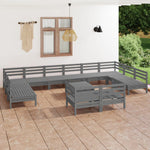 ZNTS 13 Piece Garden Lounge Set Grey Solid Wood Pine 3083501