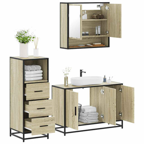 ZNTS 3 Piece Bathroom Furniture Set Sonoma Oak Engineered Wood 3301041