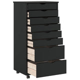 Rolling Cabinet with Drawers "MOSS" Black Solid Wood Pine 4015788