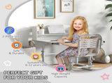 Height Adjustable Kids Study Table and Chair Set, with Drawer, Storage Shelf, 80 x 54.5 x 104 cm, T3398P379038