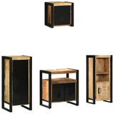 Bathroom Furniture Set 4 pcs Brown and Black Solid Mango Wood 3305644